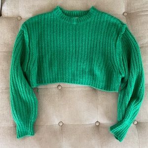 Green Cropped Knit Sweater